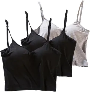 2 Pack Womens Cami Tank Tops with Built in Bra Summer Crop Spaghetti Strap Padded Camisoles Casual Modal Undershirts