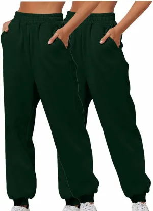 2 Pack Womens Casual Baggy Fleece Sweatpants High Waisted Jogging Running Pants Cinch Bottom Cotton Lounge Joggers