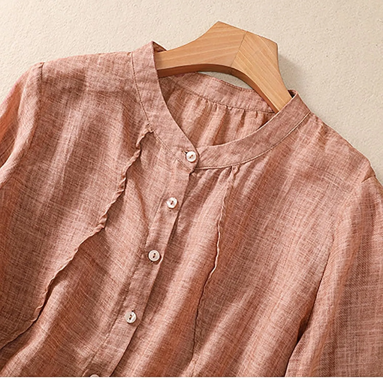 2025 Summer Boho Top Cotton Linen Button Long Sleeve Shirt Women Vintage Blouse Tees Loose Casual Peasant Tunics Tops