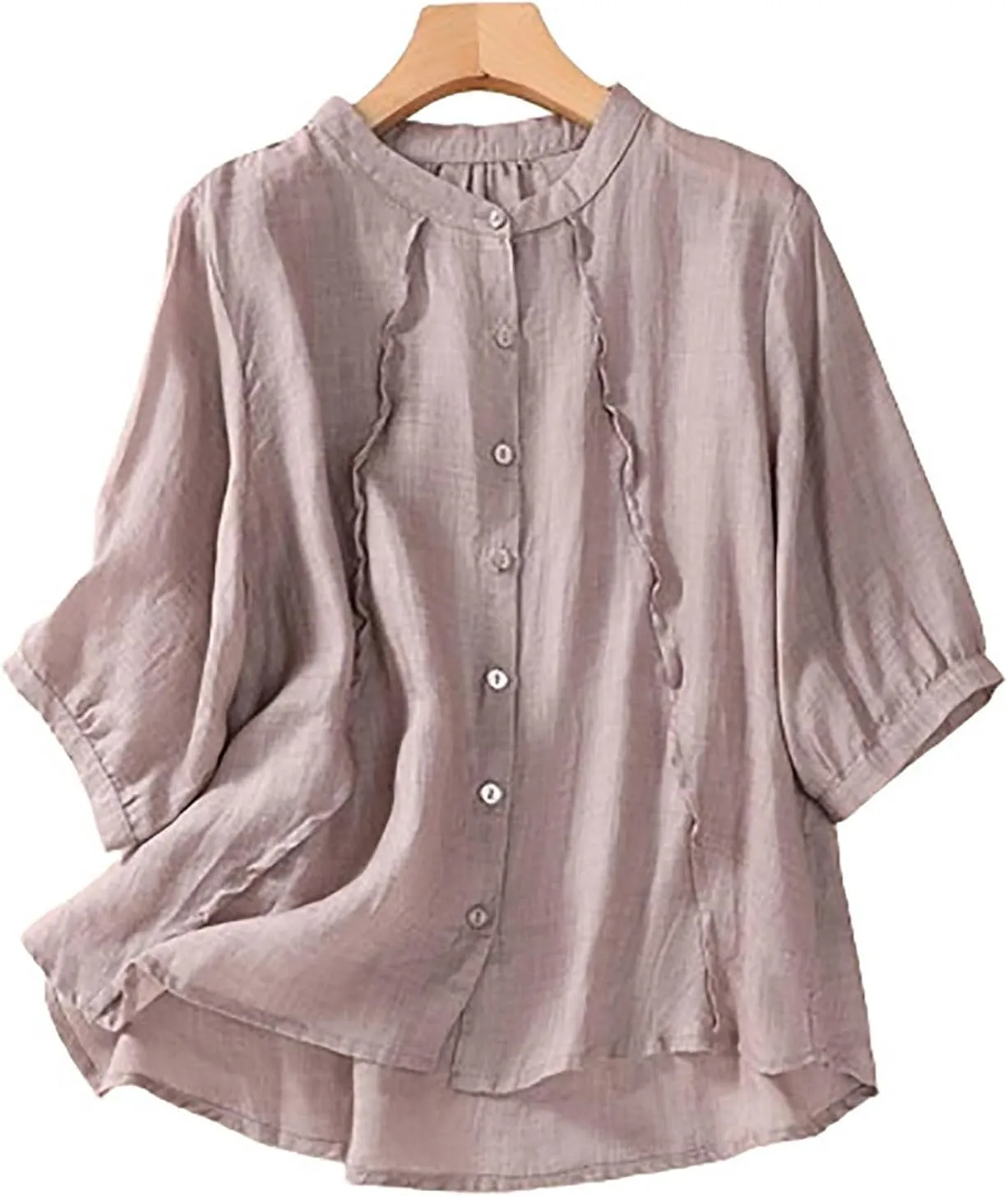 2025 Summer Boho Top Cotton Linen Button Long Sleeve Shirt Women Vintage Blouse Tees Loose Casual Peasant Tunics Tops