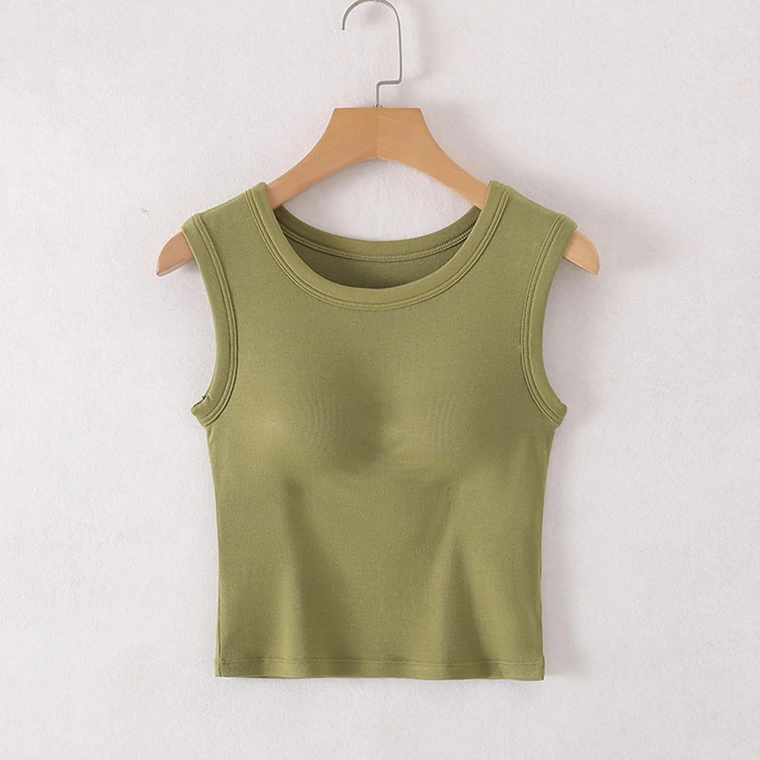 2025 Tank Tops for Women Lightweight Breathable Solid Color Smooth Tanks Round Neck Stretchy Wide Strip Undershirt
