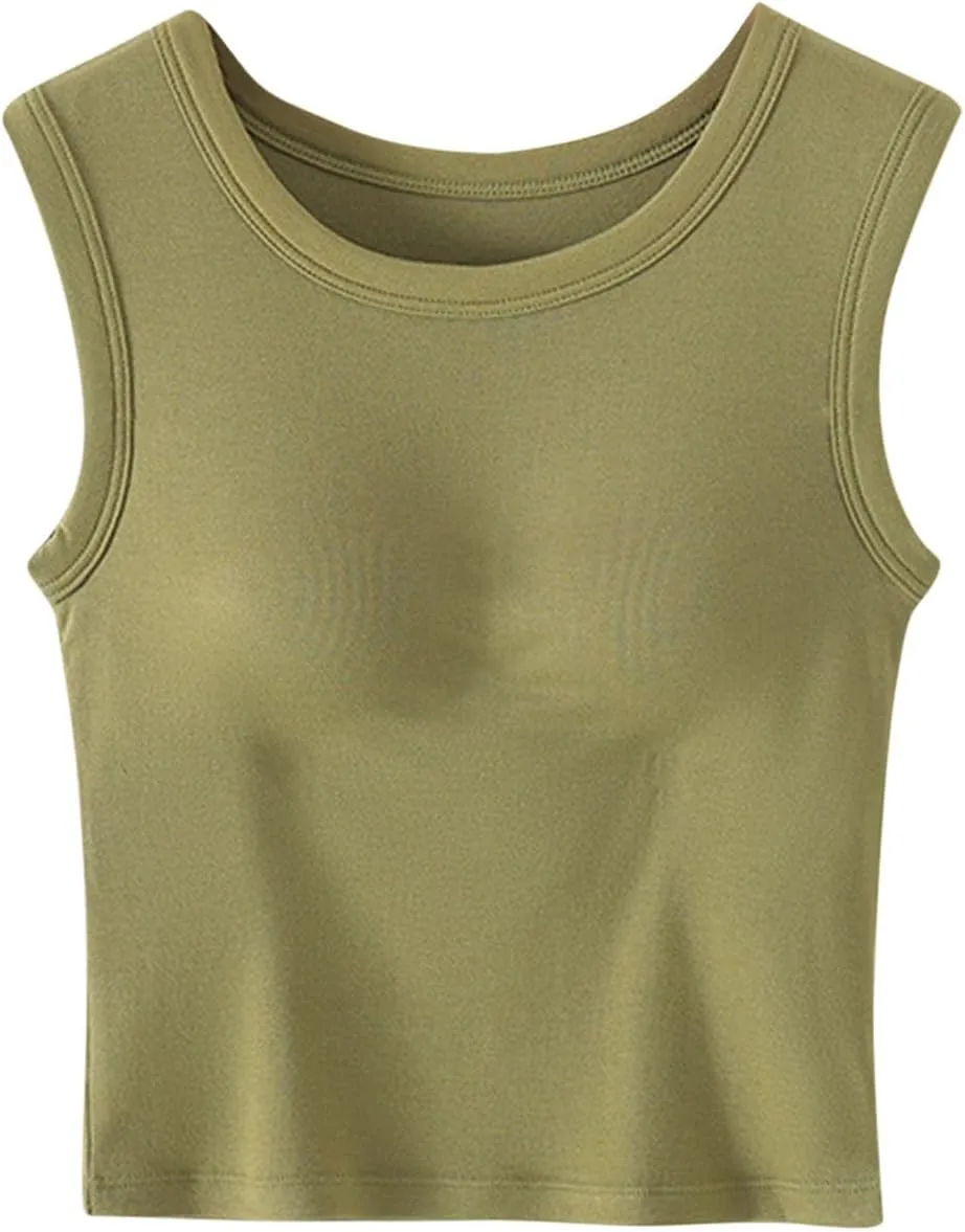2025 Tank Tops for Women Lightweight Breathable Solid Color Smooth Tanks Round Neck Stretchy Wide Strip Undershirt