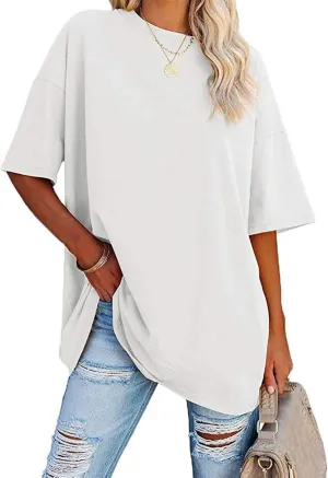2025 Womens Oversized T Shirts Loose Fit Basic Tees Crewneck Short Sleeve Tops Summer Casual Tunic