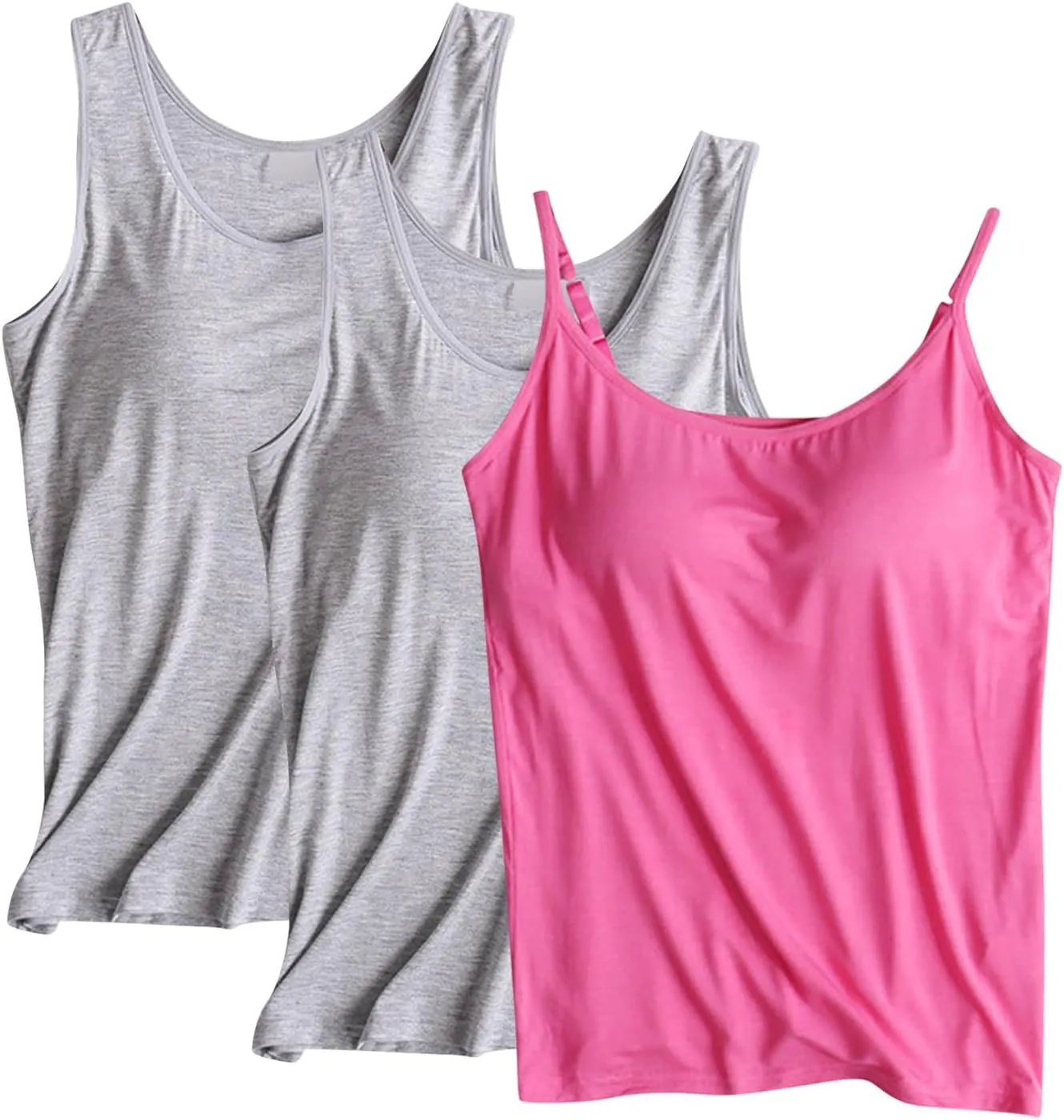 3 Pack Womens Built in Bra Tank Tops Lightweight Casual Sleeveless Breathable Athletic Workout T Shirts with Padded