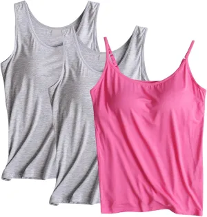 3 Pack Womens Built in Bra Tank Tops Lightweight Casual Sleeveless Breathable Athletic Workout T Shirts with Padded