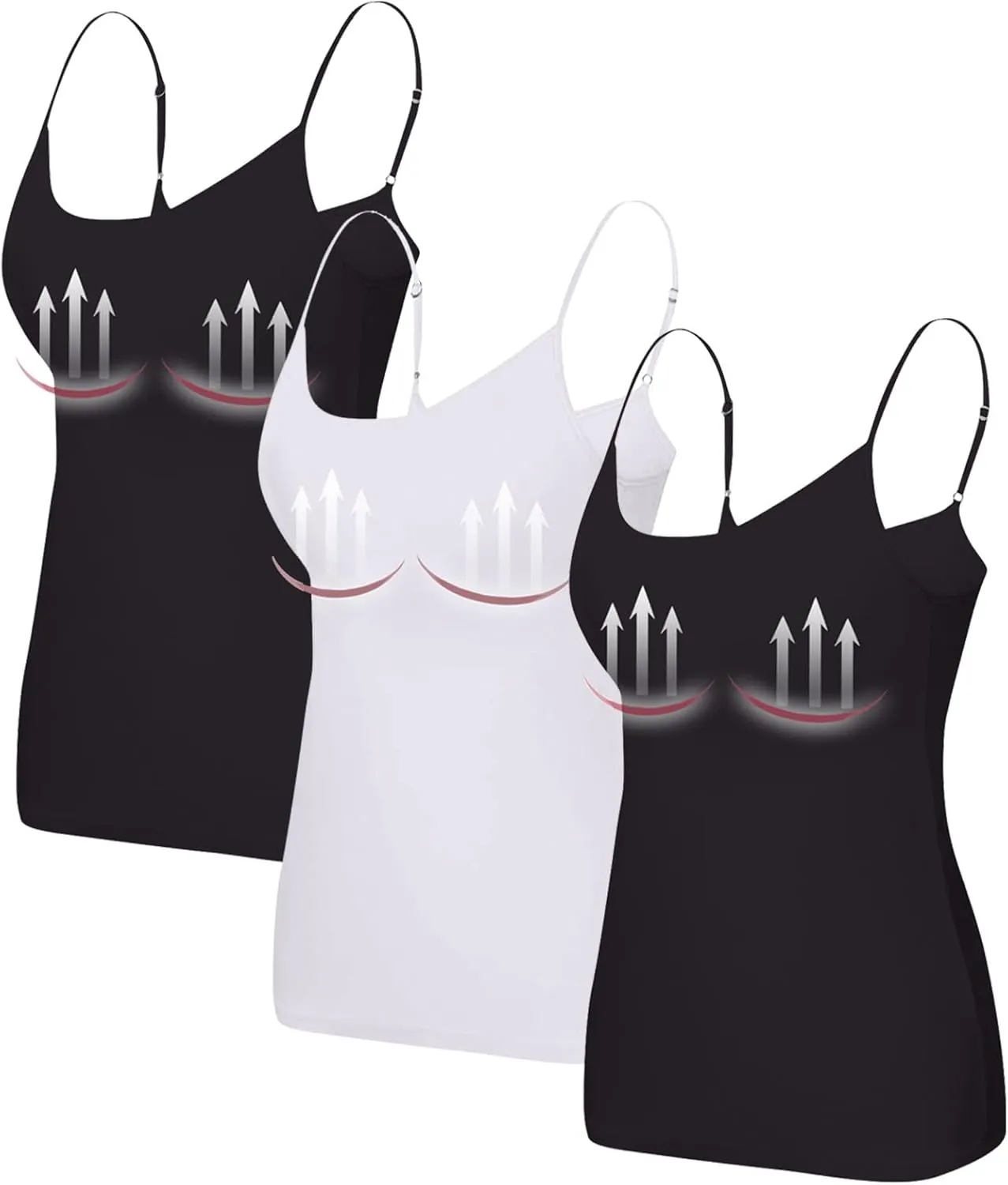 3 Pack Womens Tank Tops with Built in Bra Adjustable Spaghetti Strap Camisole Tanks Basic Padded Shelf Bra Tank Tops