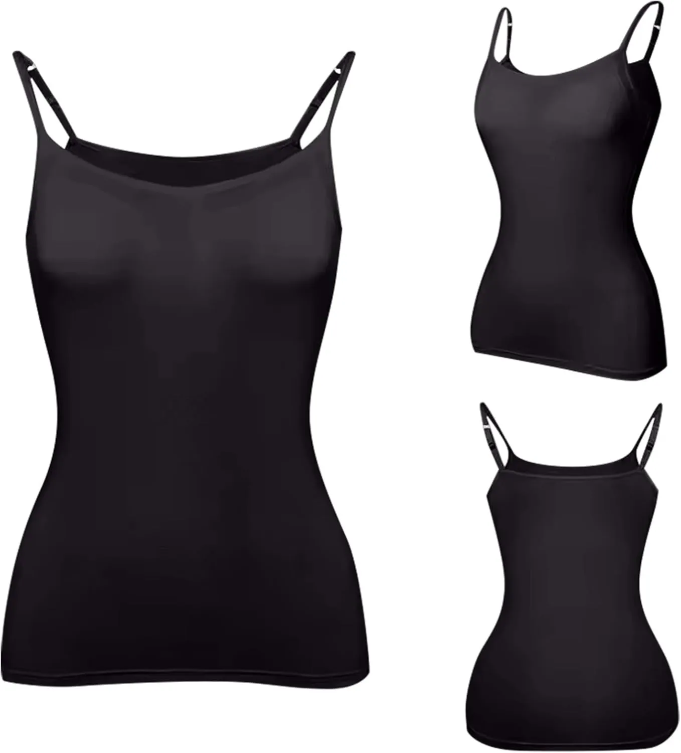 3 Pack Womens Tank Tops with Built in Bra Adjustable Spaghetti Strap Camisole Tanks Basic Padded Shelf Bra Tank Tops