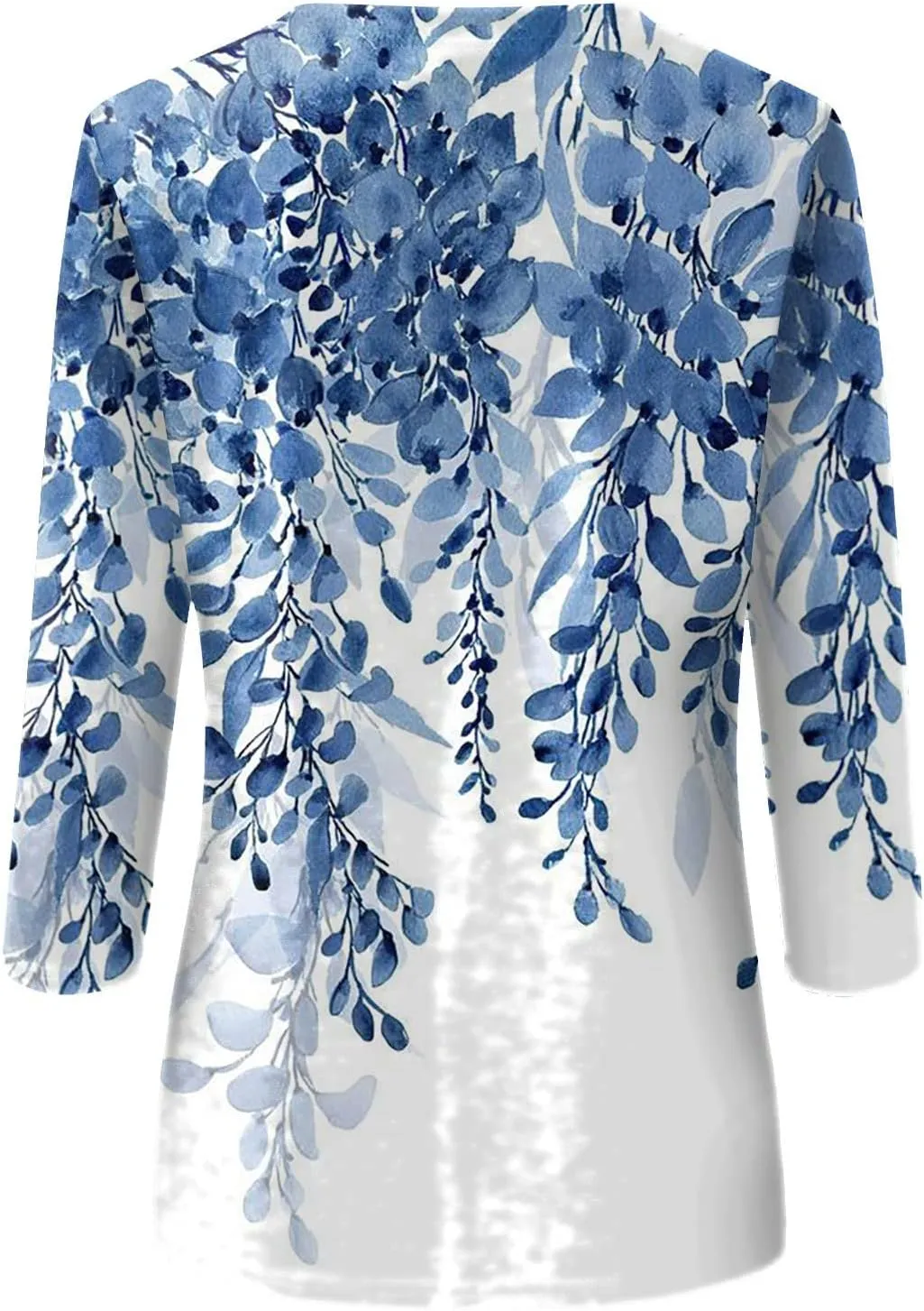 3/4 Length Sleeve Womens Tops Boho Printed Pullover Round Neck Casual Basic Blouses Loose Fit 3/4 Sleeve T Shirts