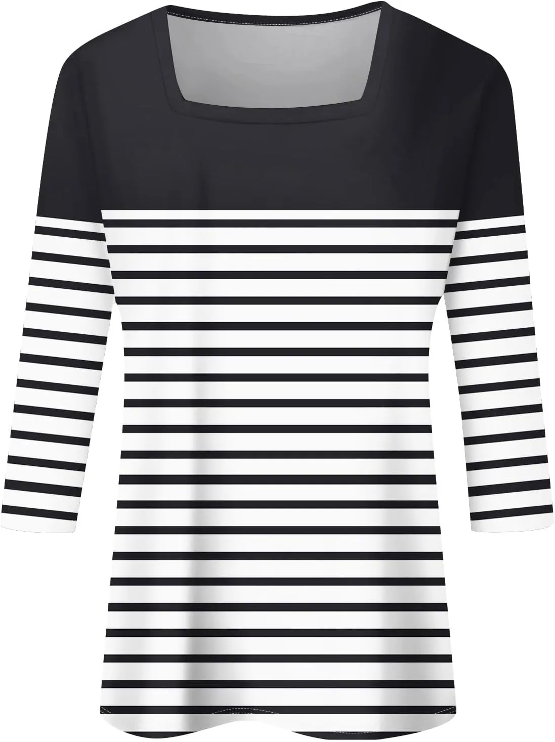 3/4 Length Sleeve Womens Tops,Basic Striped Tshirts Shirts Summer 2024 Gym Blouse Plus Size Athletic Tunic Top