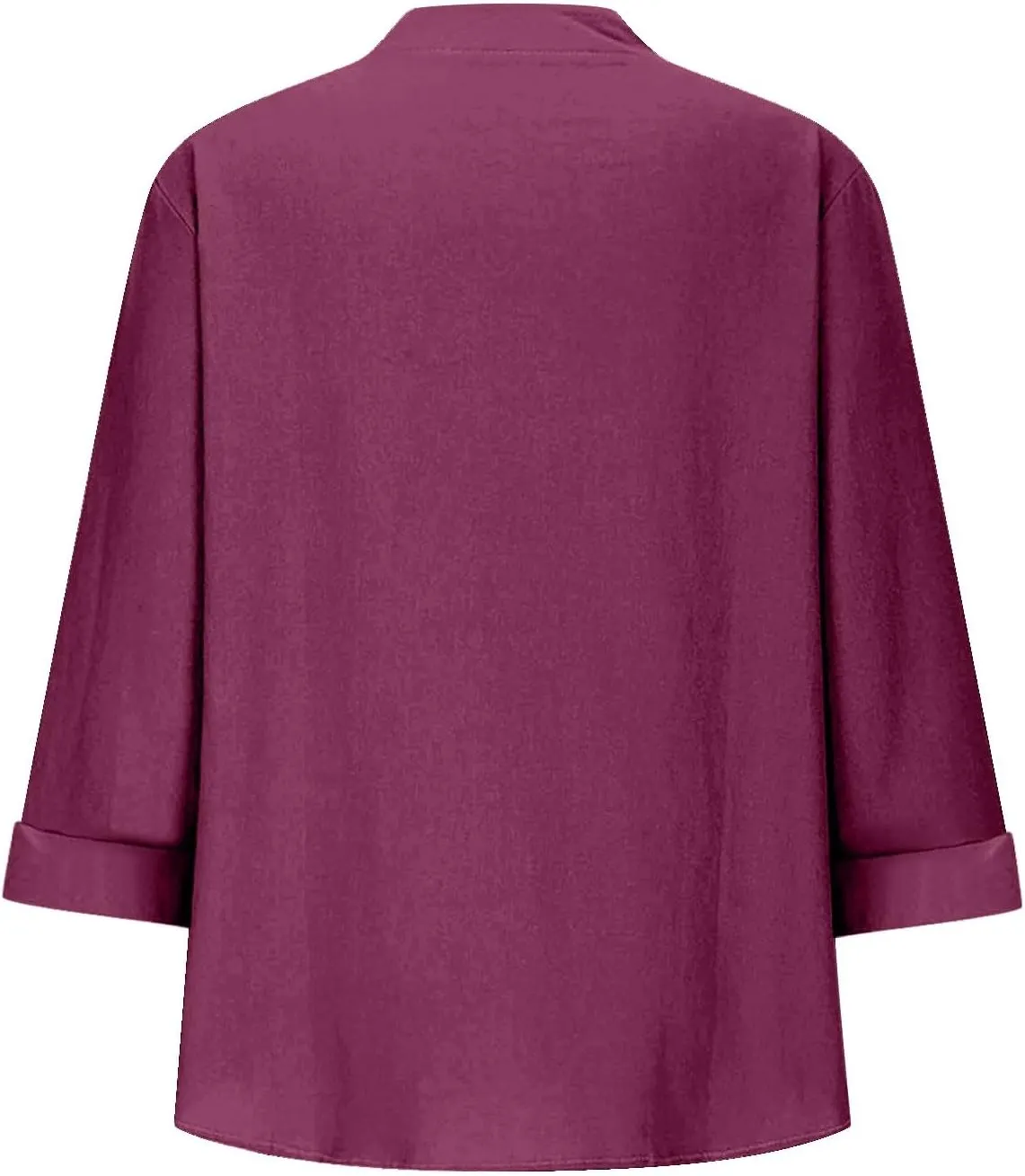 3/4 Sleeve Linen Tops for Women Loose Fit V Neck Button Down Henley Shirts Cute Summer Beach Tee Shirts with Pocket