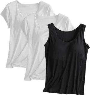 3PC Tank Tops with Built in Bras for Women,Basic Camisole Top 2025 Summer Fashion Trendy Casual Tanks for Yoga