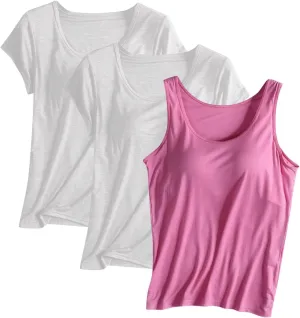 3PC Tank Tops with Built in Bras for Women,Basic Camisole Top 2025 Summer Fashion Trendy Casual Tanks for Yoga