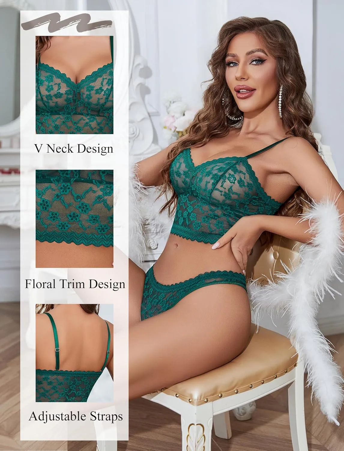 Avidlove Lingerie Sets for Women Sexy Sheer Lace Pajamas Bra and Panty Sets 2 Piece Nightwear
