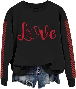 Baseball Sweatshirt for Womens 2025 Long Sleeves Round Neck Pullover Baseball Letter Print Blouses Fall Workout Tops