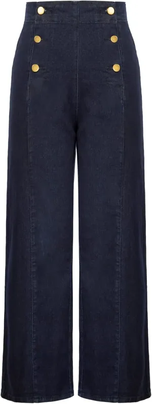 Belle Poque Women's High Waisted Wide Leg Jeans Button Decorated Casual Stretchy Demin Pants with Pockets