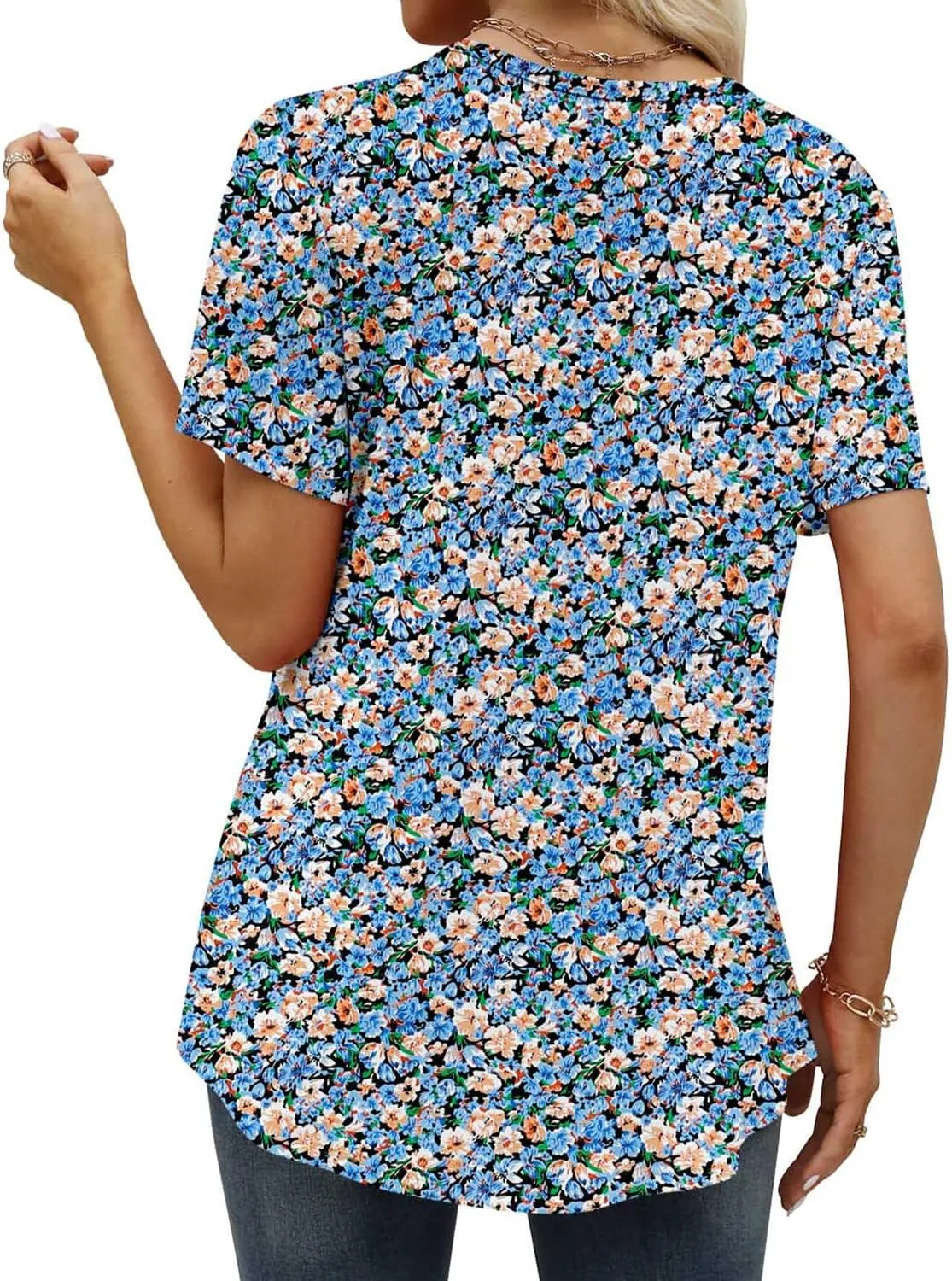 BETTE BOUTIK Womens Short Sleeve Tunics V Neck Button Down Shirts Blouse Tops Pullover S-3XL