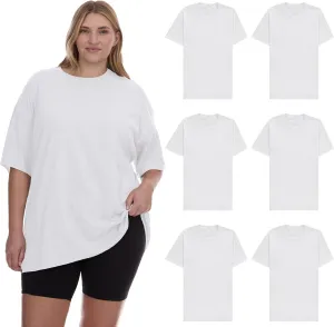 BILLIONHATS 6 Pack of Womens Oversized Cotton T-Shirts, Crew Neck Short Sleeve Baggy Loose Tops Oversize Tees
