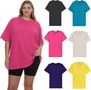 BILLIONHATS 6 Pack of Womens Oversized Cotton T-Shirts, Crew Neck Short Sleeve Baggy Loose Tops Oversize Tees
