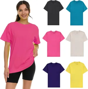 BILLIONHATS 6 Pack Womens Cotton T-Shirts, Crew Neck Short Sleeve Baggy Loose Tops Tees Color Assorted