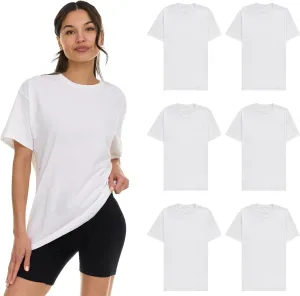 BILLIONHATS 6 Pack Womens Cotton T-Shirts, Crew Neck Short Sleeve Baggy Loose Tops Tees Color Assorted