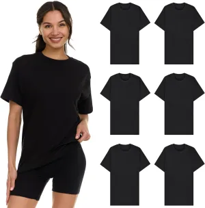 BILLIONHATS 6 Pack Womens Cotton T-Shirts, Crew Neck Short Sleeve Baggy Loose Tops Tees Color Assorted