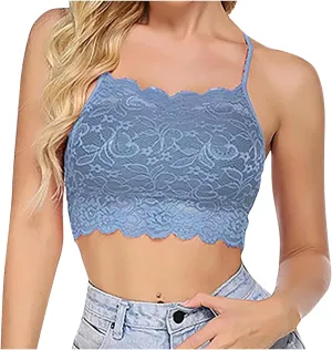 Binmer Lace Bralette for Womens High Neck Camisoles Spaghetti Strap Crop Tops Racerback Double-Layered Half Cami Tank Top