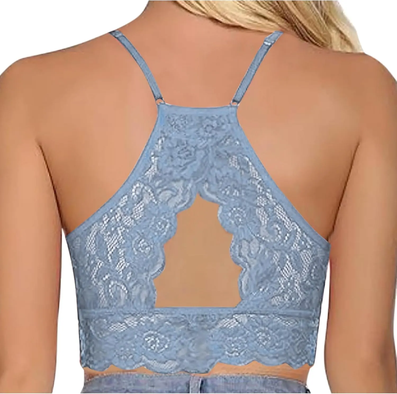 Binmer Lace Bralette for Womens High Neck Camisoles Spaghetti Strap Crop Tops Racerback Double-Layered Half Cami Tank Top