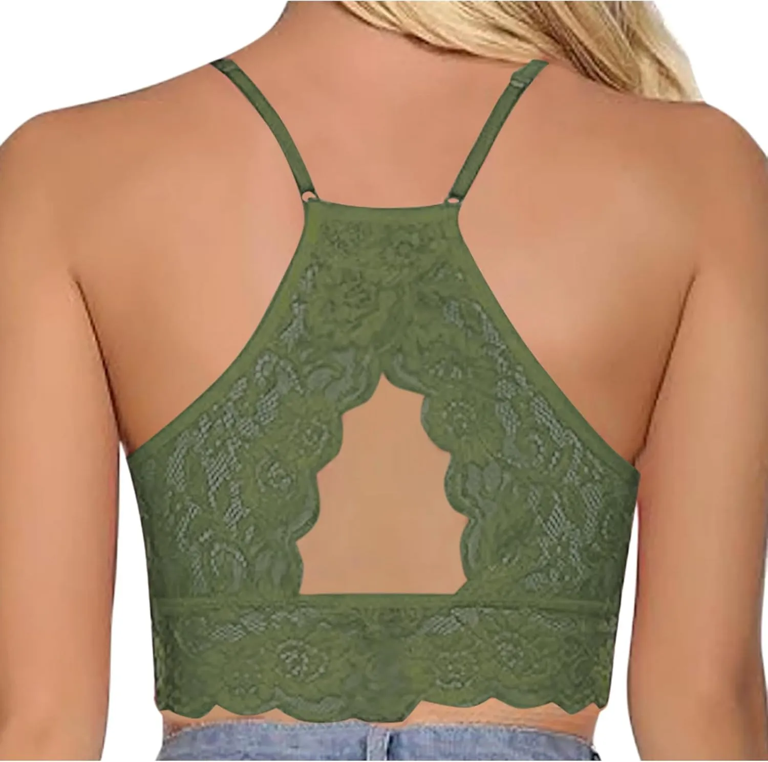 Binmer Lace Bralette for Womens High Neck Camisoles Spaghetti Strap Crop Tops Racerback Double-Layered Half Cami Tank Top