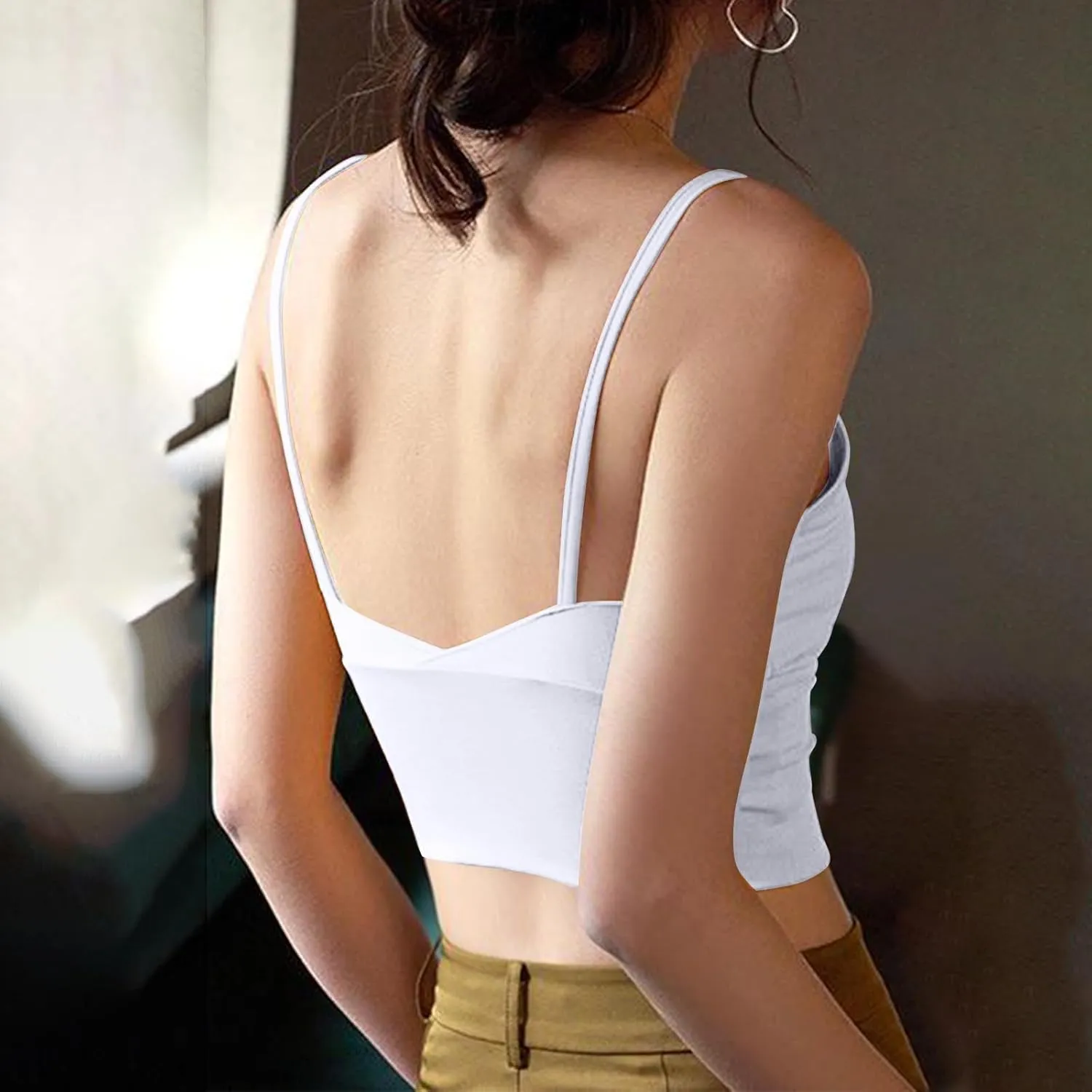 Bra Cami Tank with Built in Bra Sleeveless Lightweight Summer Cooling Tanks Tops V Neck Padded Undershirts for Women