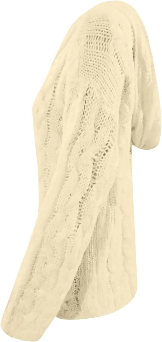 Cable Knit Sweater for Women Oversized Hoodie Sweaters Long Sleeve V Neck Pullover Top Loose Hooded Jumper Knitwear