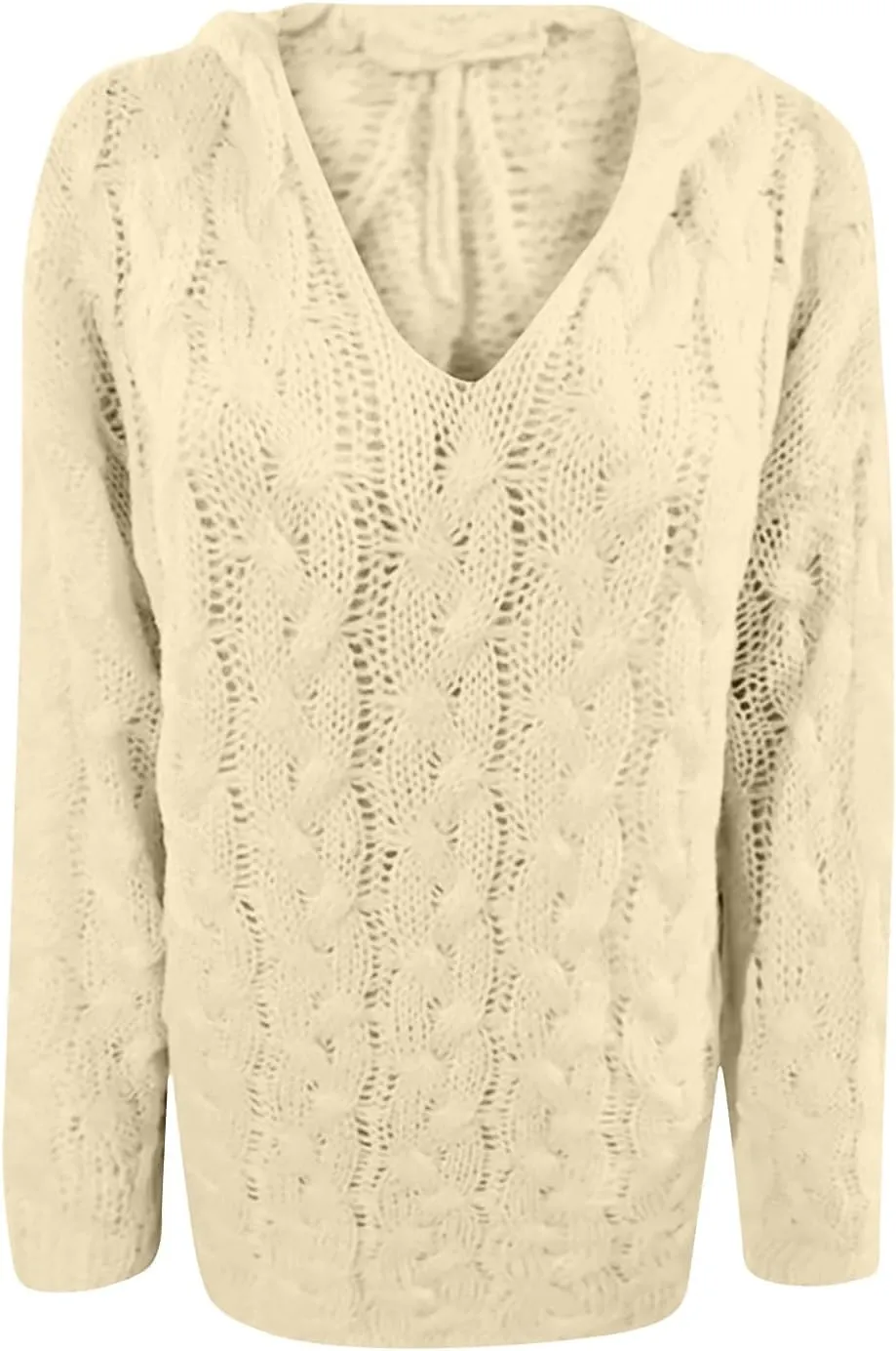 Cable Knit Sweater for Women Oversized Hoodie Sweaters Long Sleeve V Neck Pullover Top Loose Hooded Jumper Knitwear