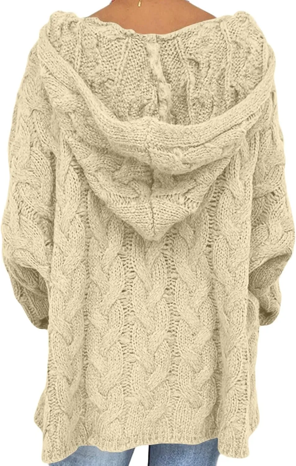 Cable Knit Sweater for Women Oversized Hoodie Sweaters Long Sleeve V Neck Pullover Top Loose Hooded Jumper Knitwear