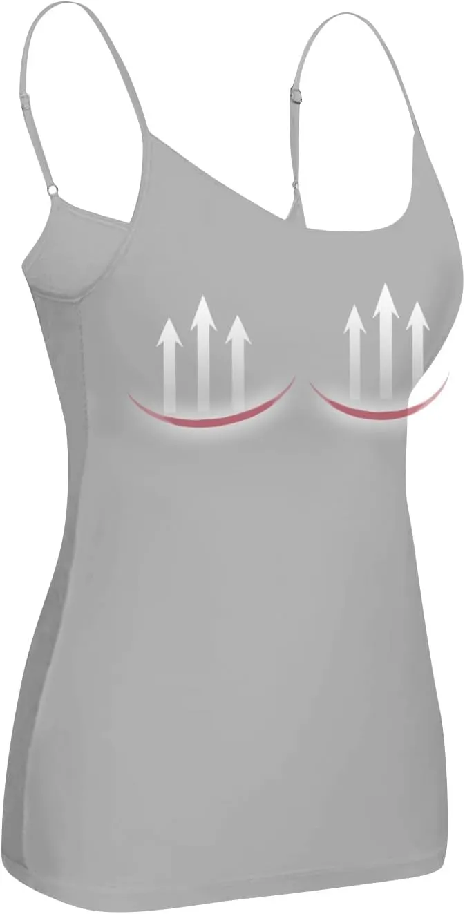 Camisole Tops for Women Built in Bra Summer Adjustable Spaghetti Strap Cami Tank Sports Yoga Undershirts