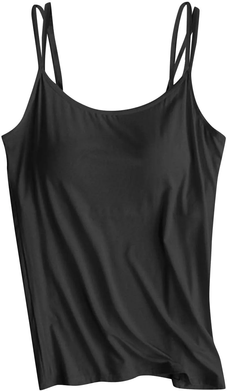Camisole Tops for Women Summer Casual Spaghetti Strap Cami Tank Tops Built in Bra Sports Padded Cotton Undershirts