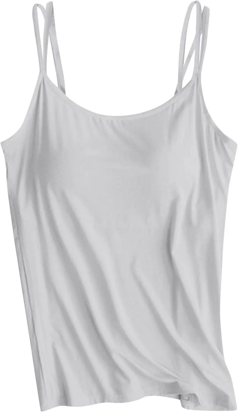 Camisole Tops for Women Summer Casual Spaghetti Strap Cami Tank Tops Built in Bra Sports Padded Cotton Undershirts