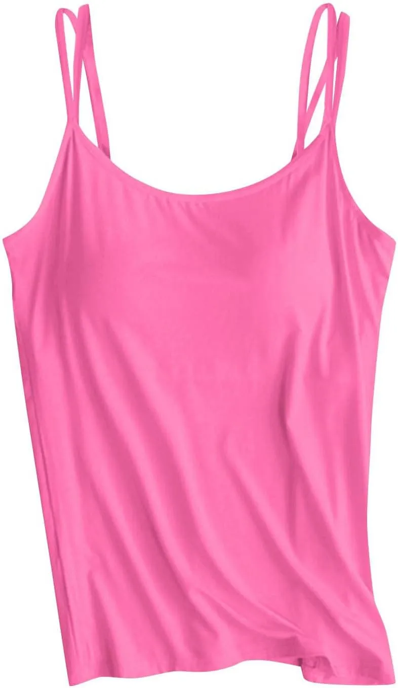 Camisole Tops for Women Summer Casual Spaghetti Strap Cami Tank Tops Built in Bra Sports Padded Cotton Undershirts