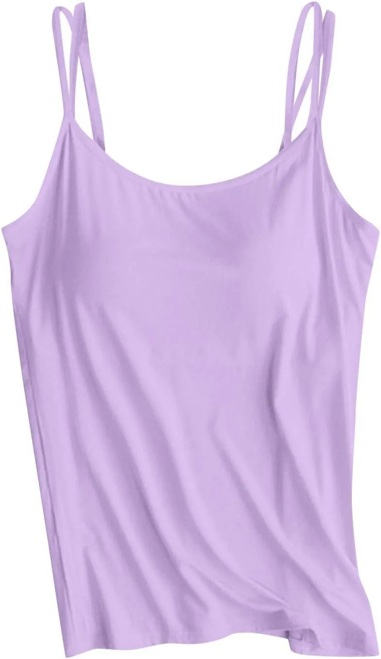 Camisole Tops for Women Summer Casual Spaghetti Strap Cami Tank Tops Built in Bra Sports Padded Cotton Undershirts