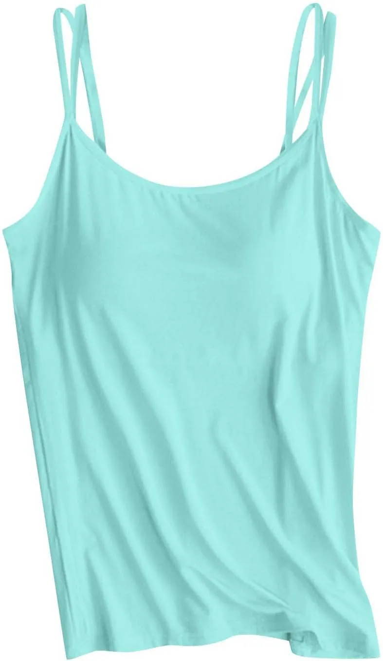 Camisole Tops for Women Summer Casual Spaghetti Strap Cami Tank Tops Built in Bra Sports Padded Cotton Undershirts