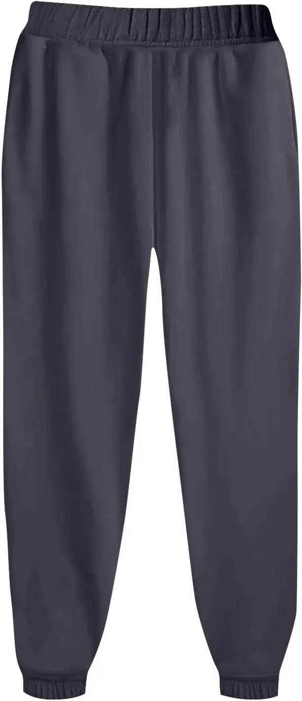 Cargo Sweat Pants Women Pockets Solid Color Straight Athletic Fleece Bottom Elastic Waisted Workout Baggy Sweatpant