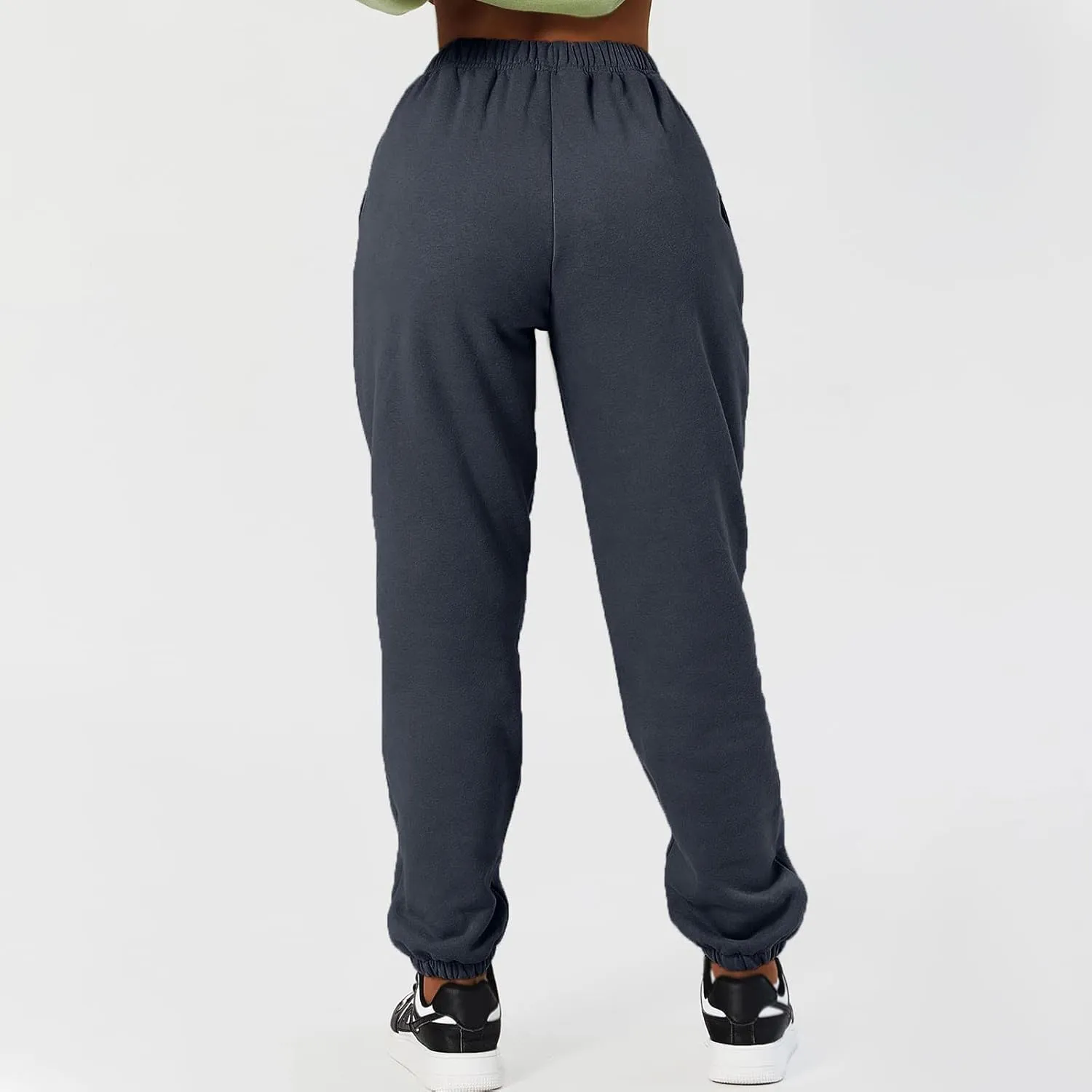 Cargo Sweat Pants Women Pockets Solid Color Straight Athletic Fleece Bottom Elastic Waisted Workout Baggy Sweatpant