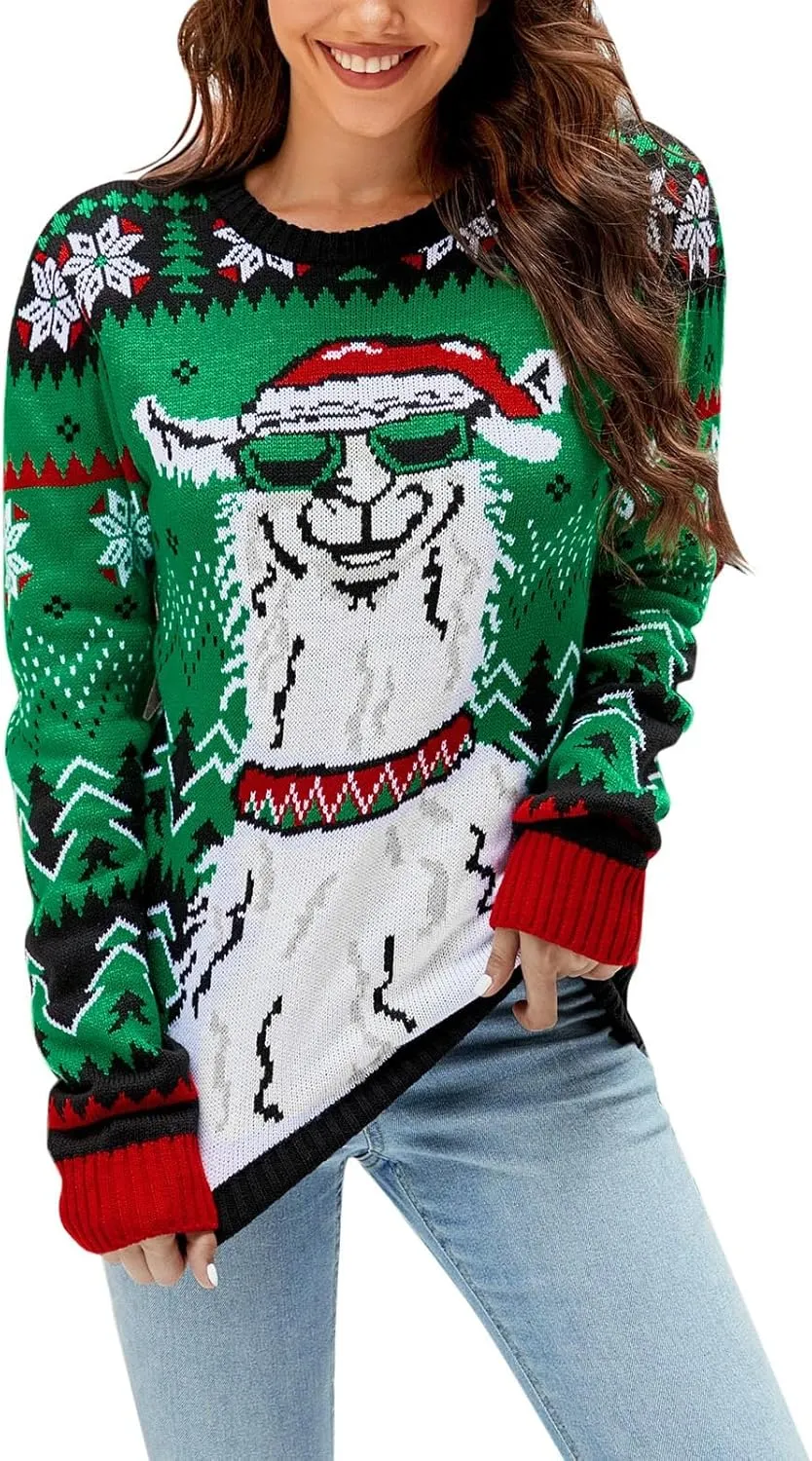 Christmas Sweater for Women 2023 Santa Claus Cute Pattern Jacquard Knit Sweatshirts Long Sleeve Pullover Tops
