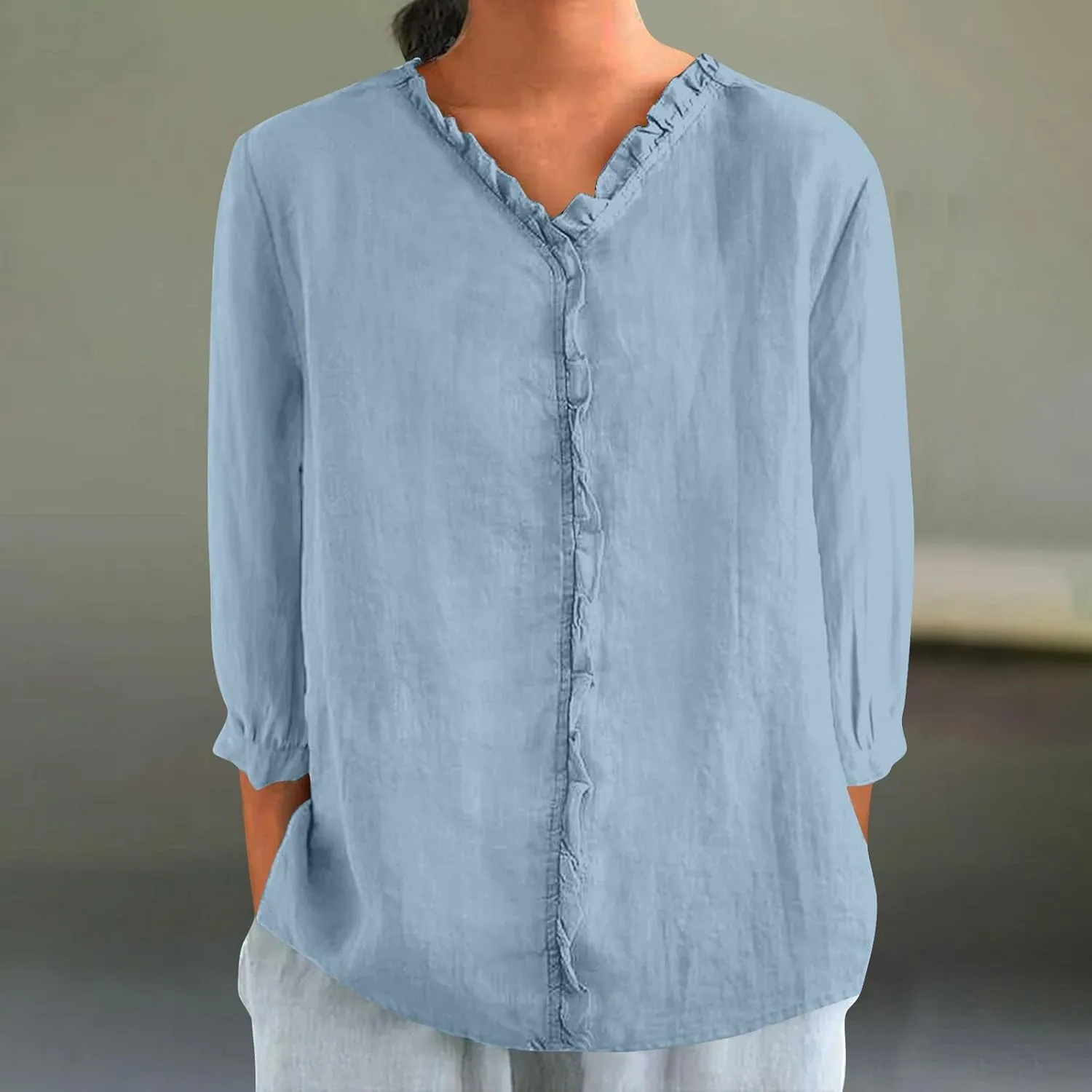 Cotton Linen Shirts for Women Long Sleeve Ruffle Collar Blouse Summer Tops Loose Lightweight Flowy Beach Outfits 2025