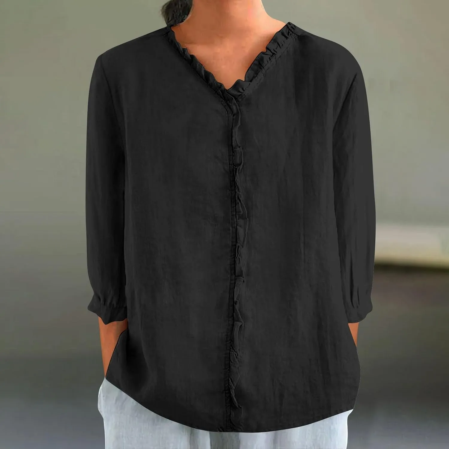 Cotton Linen Shirts for Women Long Sleeve Ruffle Collar Blouse Summer Tops Loose Lightweight Flowy Beach Outfits 2025