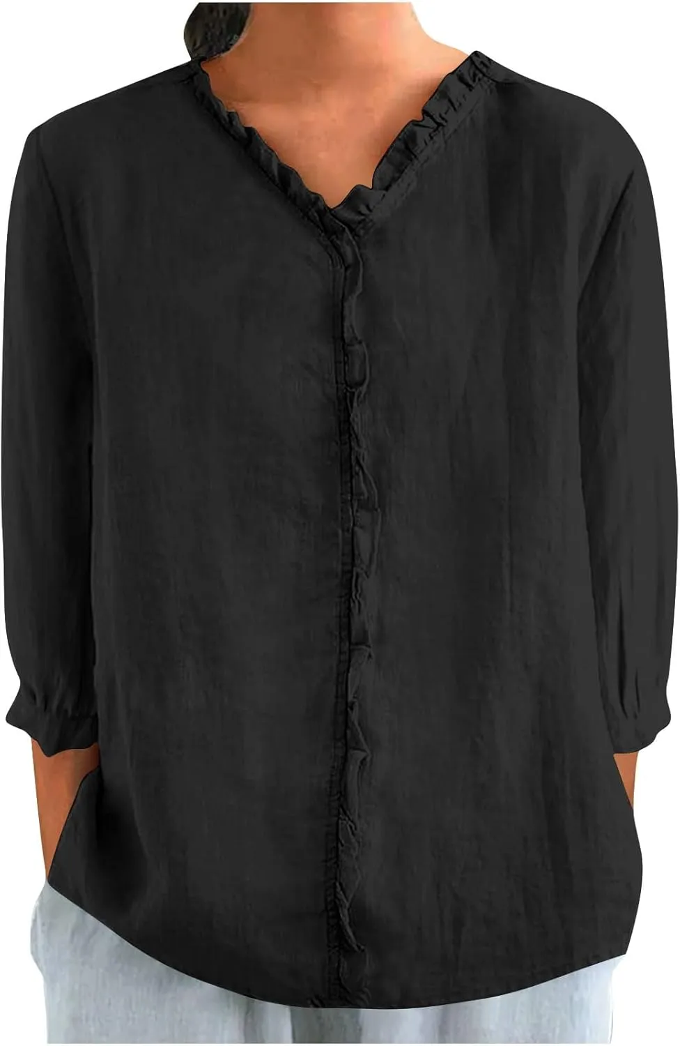 Cotton Linen Shirts for Women Long Sleeve Ruffle Collar Blouse Summer Tops Loose Lightweight Flowy Beach Outfits 2025