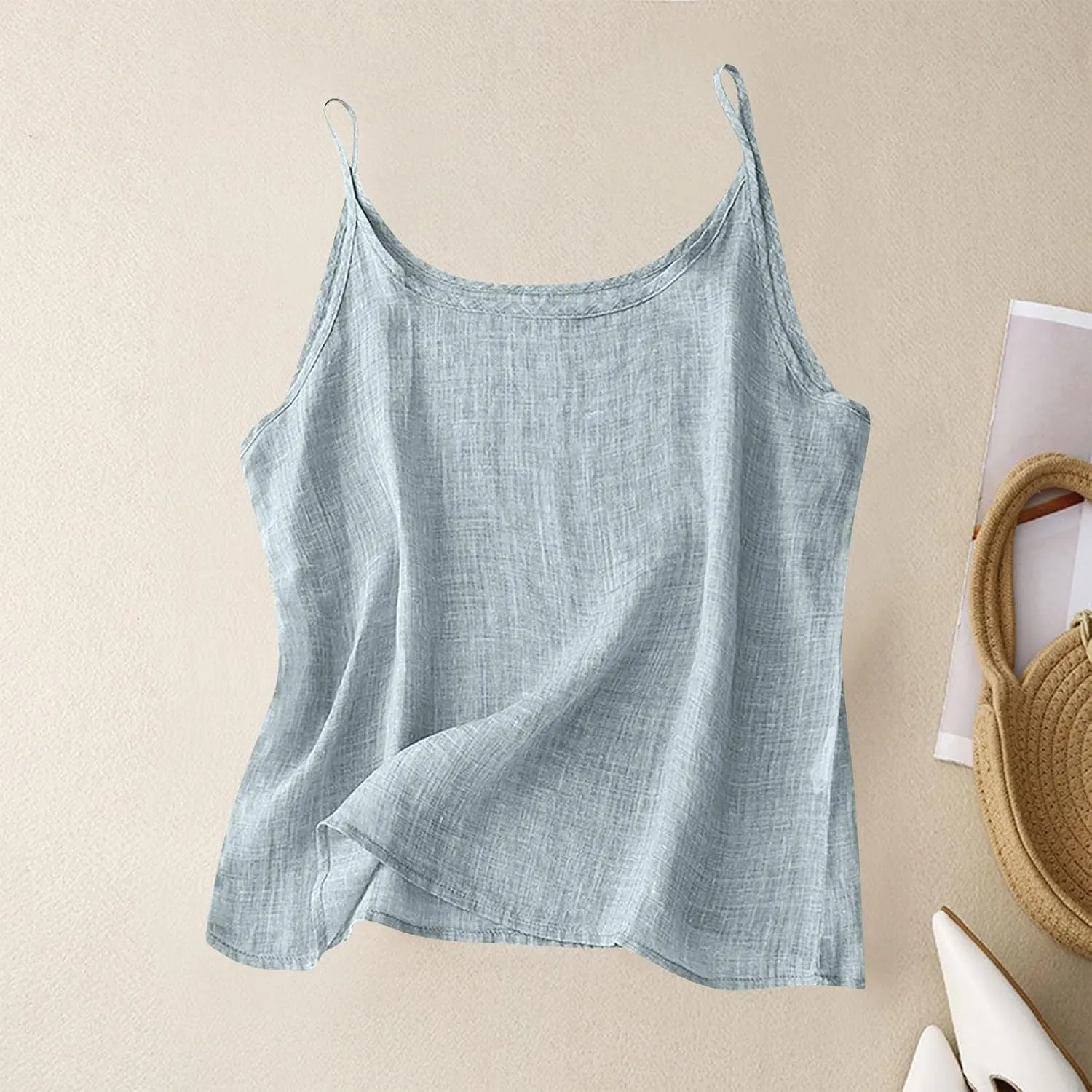 Cotton Linen Tank Tops for Women Casual Summer Gauze Shirt Basic Sleeveless Layering Camisoles Beach Vacation Clothes