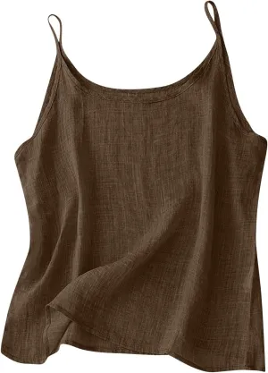 Cotton Linen Tank Tops for Women Casual Summer Gauze Shirt Basic Sleeveless Layering Camisoles Beach Vacation Clothes