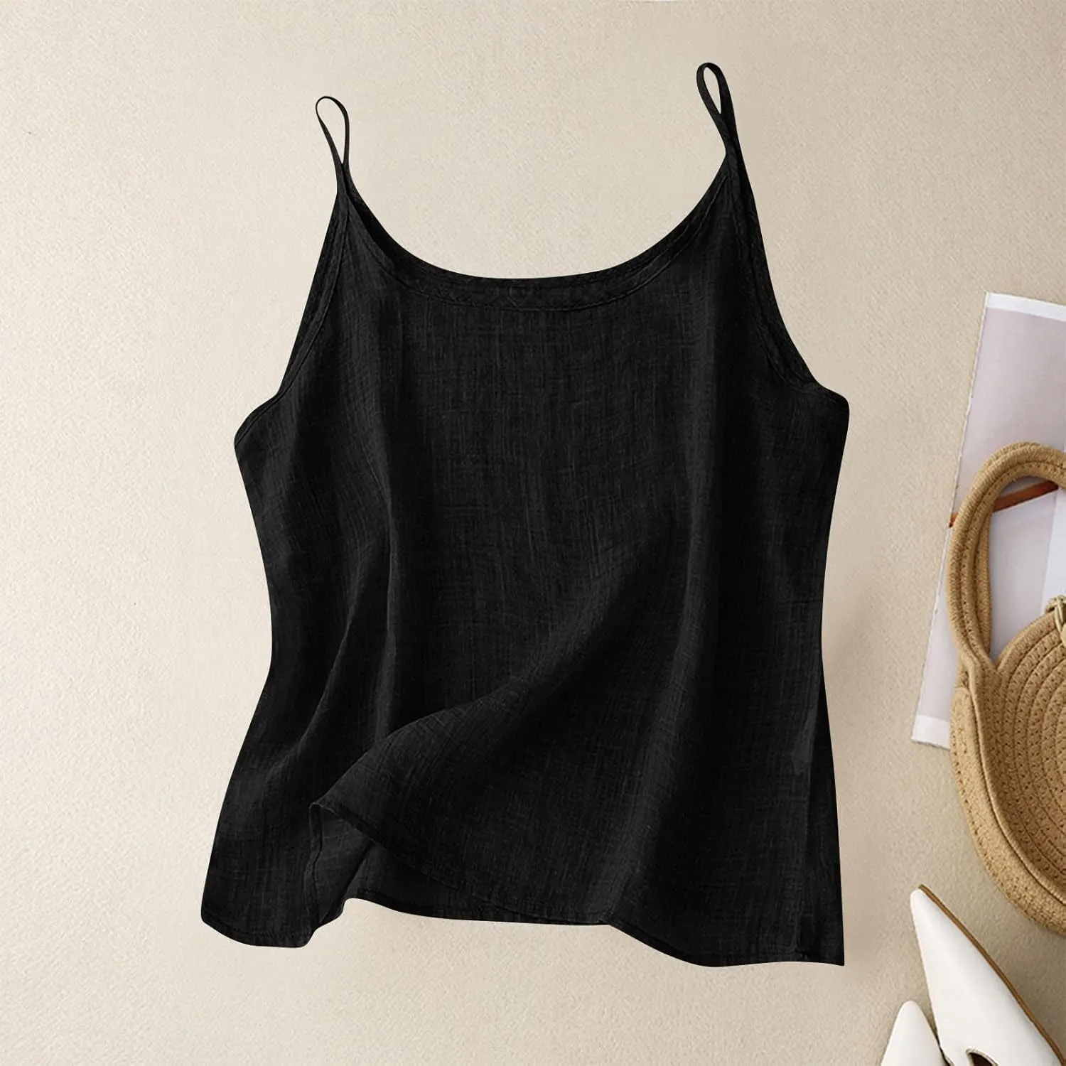 Cotton Linen Tank Tops for Women Casual Summer Gauze Shirt Basic Sleeveless Layering Camisoles Beach Vacation Clothes