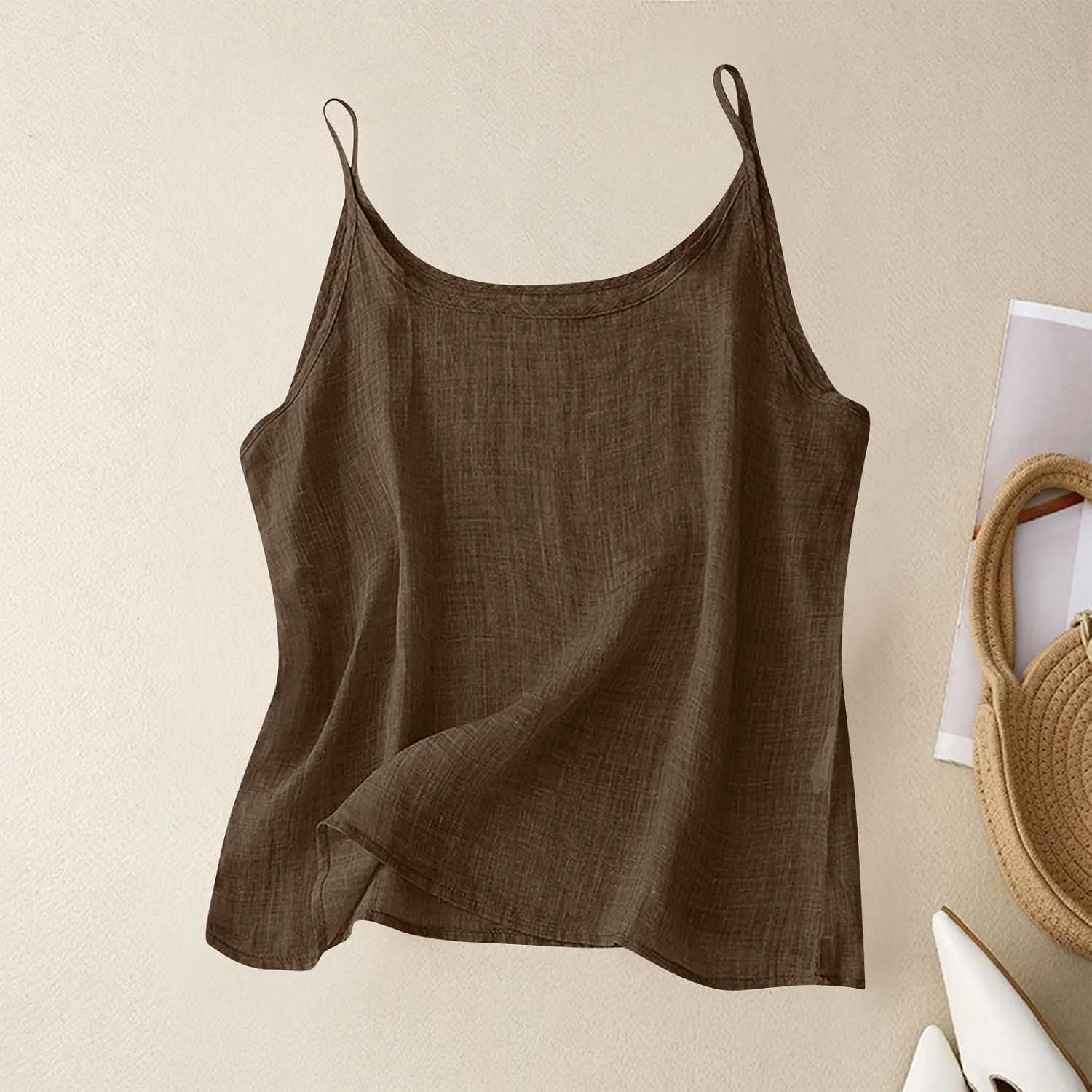 Cotton Linen Tank Tops for Women Casual Summer Gauze Shirt Basic Sleeveless Layering Camisoles Beach Vacation Clothes