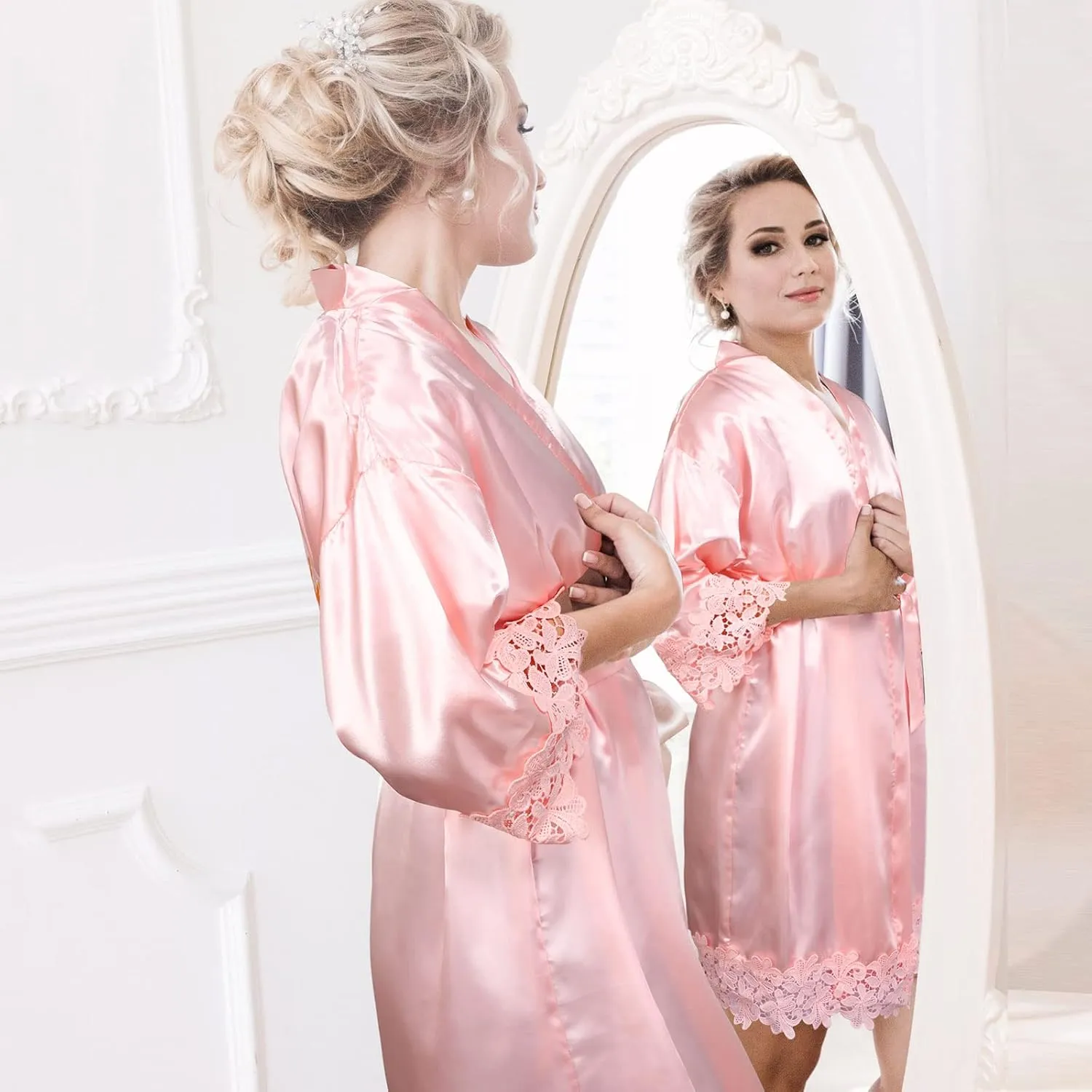 Coume 2 Pcs Women Bridal Robe for Mother of the Bride Groom Satin Robes for Wedding Party Getting Ready Sleepwear Kimono