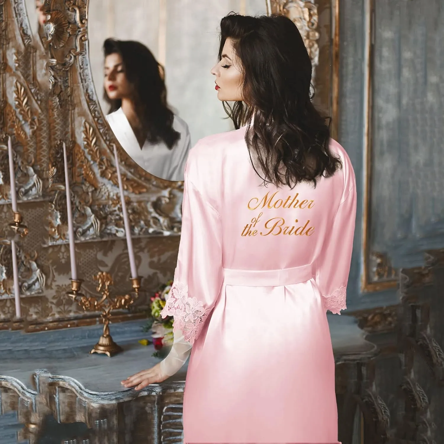Coume 2 Pcs Women Bridal Robe for Mother of the Bride Groom Satin Robes for Wedding Party Getting Ready Sleepwear Kimono